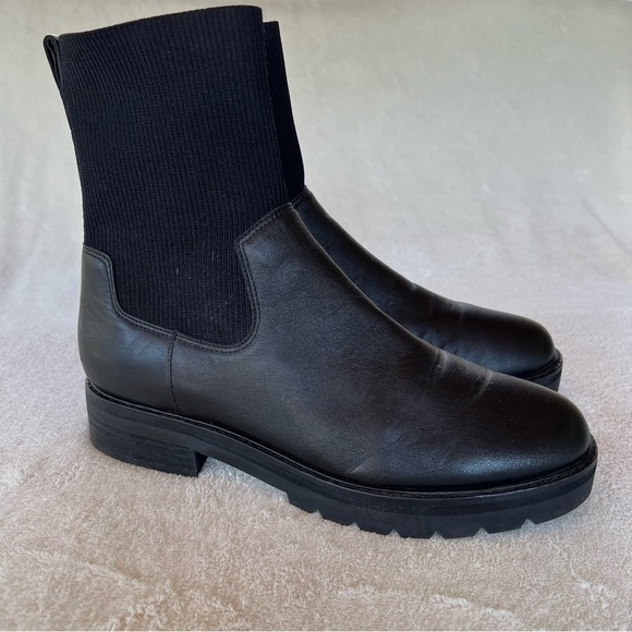 EILEEN FISHER East Leather and Recycled Stretch Knit Sock Boot SIZE 9.5 - Picture 3 of 16